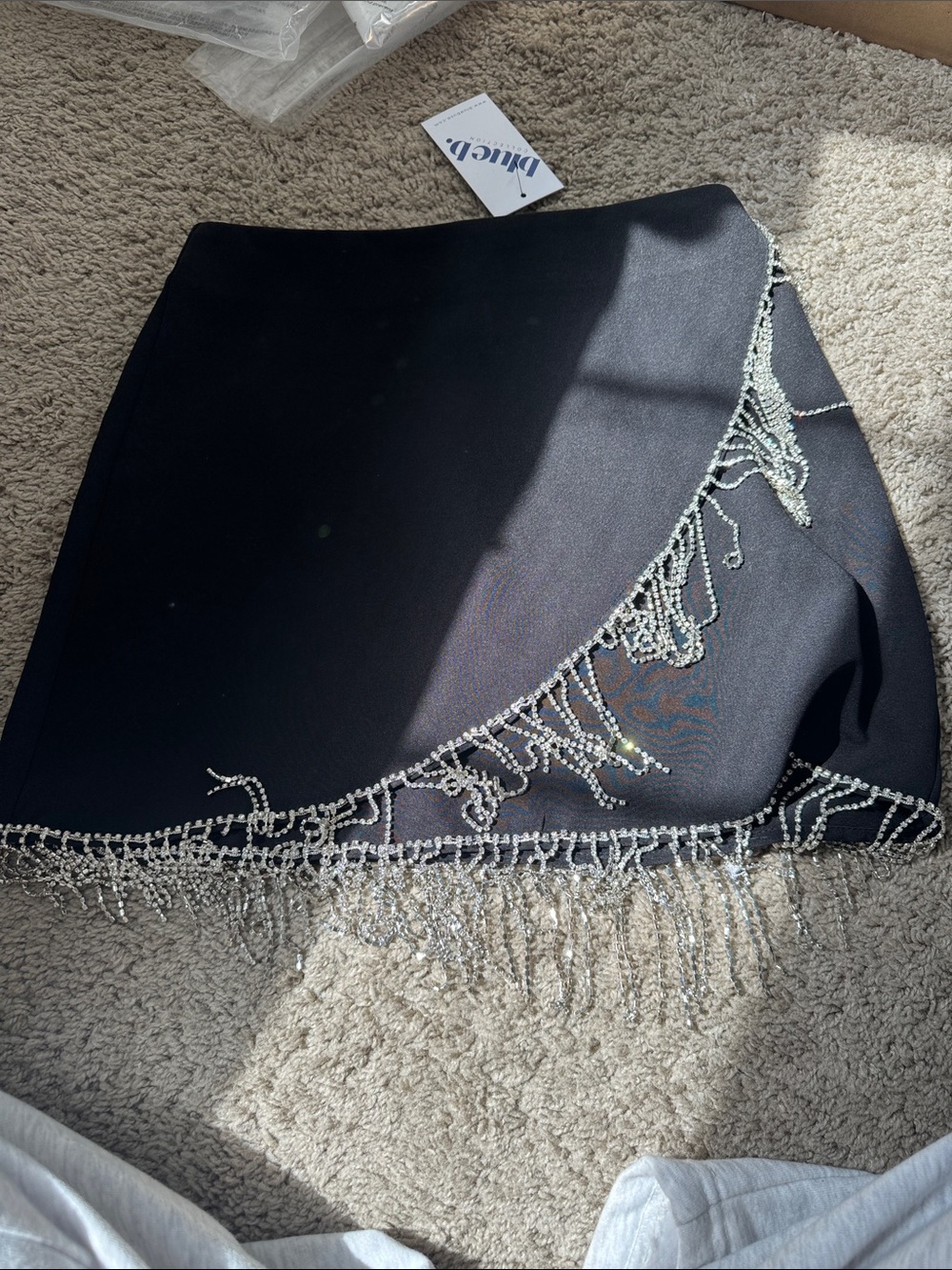Black Mini Skirt with Silver Beaded Fringe